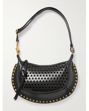Isabel Marant Oskan Moon Studded Laser-Cut Leather Shoulder Bag - Black