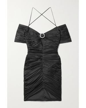 Rasario Embellished Ruched Satin Mini Dress - Black
