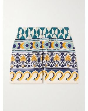 La DoubleJ Printed Cotton-Poplin Shorts - Blue