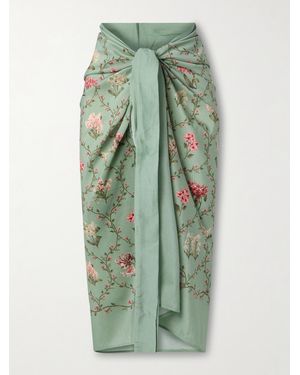 Agua Bendita Lavanda Orquidea Pareo Aus Voile Aus Einer Baumwoll-Seidenmischung Mit Blumenprint - Grün