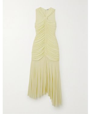 Loewe Asymmetric Gathered Crepe Midi Dress - Yellow