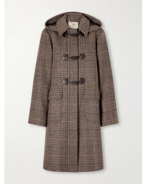 Barbour Melody Leather-Trimmed Prince Of Wales Checked Wool-Blend Woven Coat - Brown
