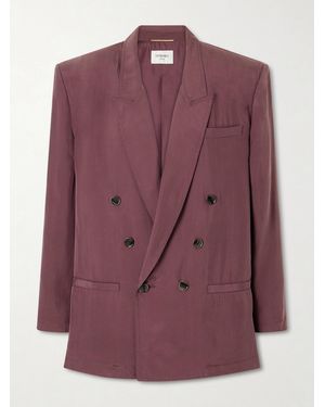 Saint Laurent Double-Breasted Silk-Habotai Blazer - Purple