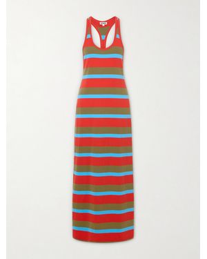 STAUD Encino Striped Cotton-Blend Maxi Dress - White