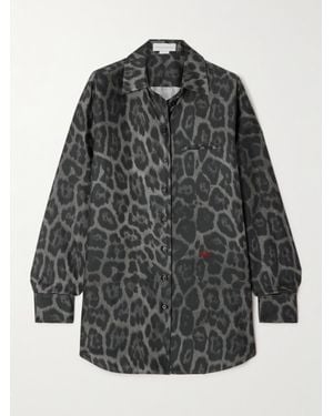 Stella McCartney Oversized-Hemd Aus Bioseidensatin Mit Leopardenprint - Grau