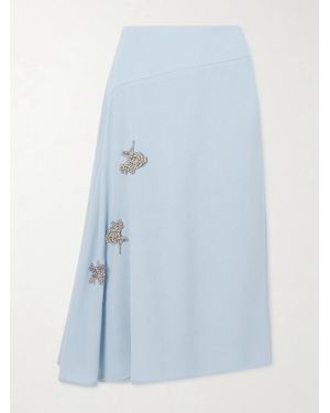 Erdem Asymmetric Draped Embellished Wool-Crepe Midi Skirt - Blue