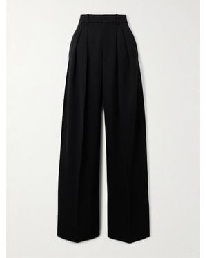 Saint Laurent Pleated Wool Wide-Leg Pants - Black
