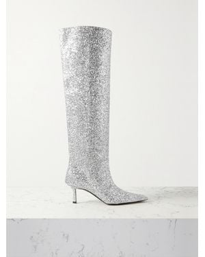 Alexander Wang Viola Glittered Leather Knee Boots - White