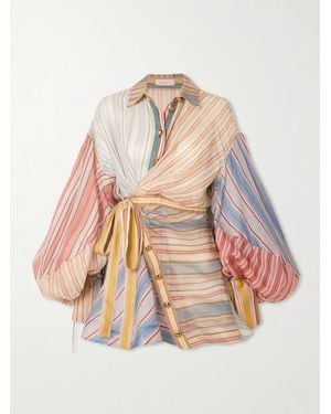 Zimmermann Rebellion Patchwork Striped Linen And Silk-Blend Voile Mini Wrap Dress - Multicolor