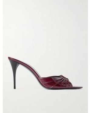 Saint Laurent Babylone Embellished Gathered Patent-Leather Mules - Brown