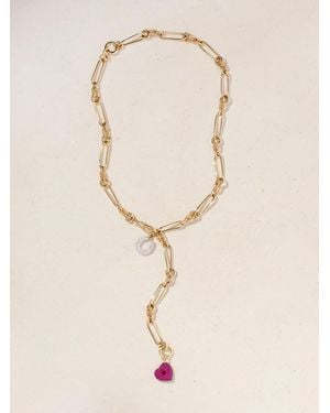 Lucy Delius Collier Convertible En Or 14 Carats (585/1000) Plaqué Rhodium, Rubis Et Diamants Twisted Chain + Horseshoe + Heart - Neutre