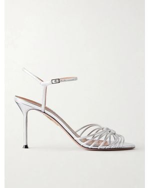 Aquazzura Serenity 85 Knotted Metallic Leather Sandals - Natural