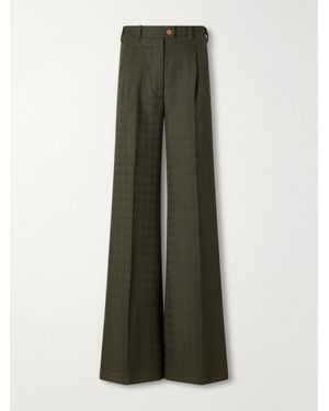 Giuliva Heritage The Jasmine Pleated Virgin Wool-Blend Bouclé Wide-Leg Trousers - Green