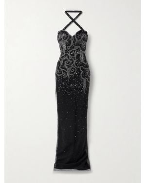 Georges Hobeika Embellished Tulle Halterneck Gown - White