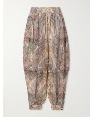 Zimmermann Hypnotic Layered Pleated Paisley-Print Silk Tapered Pants - Natural