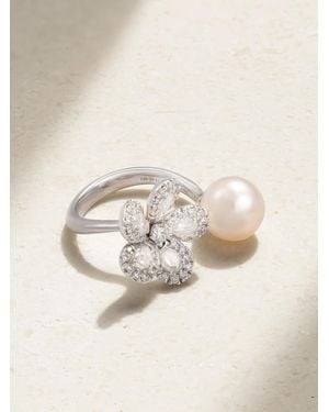 David Morris Bague En Or Blanc 18 Carats (750/1000) Perle Et Diamants Miss Daisy - Neutre