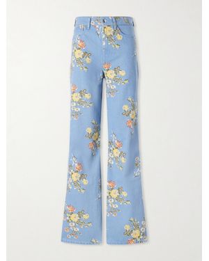 Veronica Beard Taylor Floral-Print High-Rise Wide-Leg Jeans - Blue