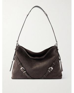 Givenchy Voyou Medium Buckled Suede Shoulder Bag - Black