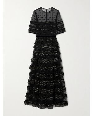 Costarellos Ruffled Fil Coupé Tulle And Chiffon Midi Dress - Black