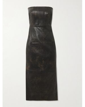 Alex Perry Strapless Leather Midi Dress - Black