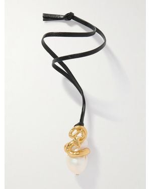 Pacharee Naga-Plated, Pearl And Leather Keychain - Natural