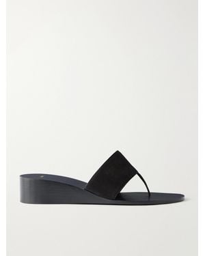 Jude Lucille Nubuck Wedge Thong Sandals - Black
