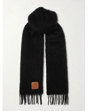 Loewe Fringed Leather-Trimmed Mohair-Blend Scarf - Schwarz