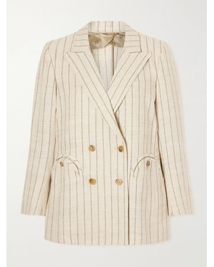 Blazé Milano Serene Everyday Double-Breasted Striped Canvas Blazer - Natural