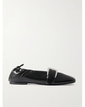 Ganni Buckled Oleatex Ballet Flats - White