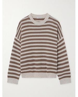 Brunello Cucinelli Sequin-Embellished Striped Cotton-Blend Sweater - Grau