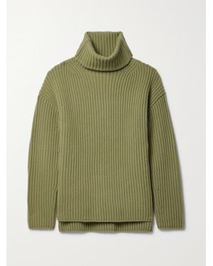 JOSEPH Ribbed Wool Turtleneck Sweater - Green