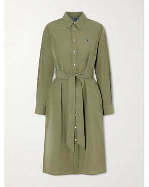 Polo Ralph Lauren Belted Embroidered Cotton And Linen-Blend Maxi Dress - Green