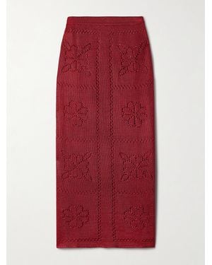 Calle Del Mar Pointelle-Knit Midi Skirt - Red
