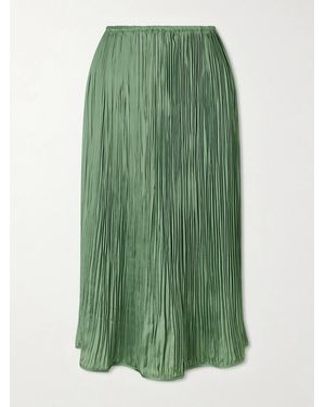 Aflalo Avelline Plissé-Satin Midi Skirt - Green