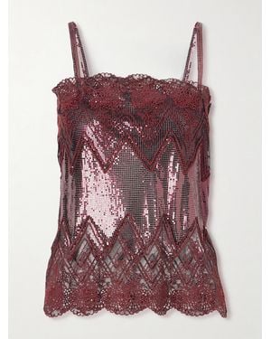 Rabanne Lace-Trimmed Chainmail Camisole - Purple