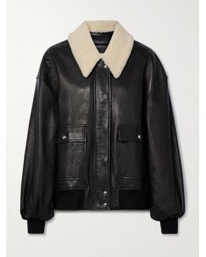 KHAITE Shellar Shearling-Trimmed Leather Jacket - Black