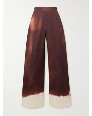 Dima Ayad Tie-Dyed Satin-Twill Wide-Leg Trousers - Red