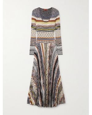 Missoni Pleated Striped Knitted Midi Dress - Multicolour