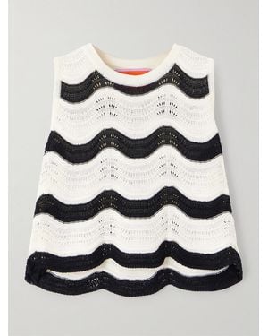 La DoubleJ Striped Pointelle-Knit Cotton Top - White