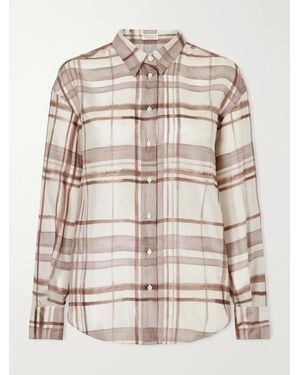 Brunello Cucinelli Checked Silk-Satin Shirt - Natural