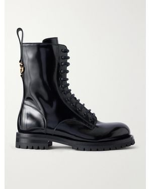 Dolce & Gabbana Logo-Embellished Patent-Leather Ankle Boots - Black