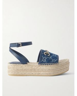 Gucci Paloma Sandalen Aus Denim Mit Logoprint Und Lederbesätzen - Blau