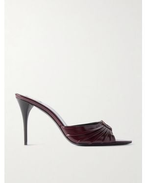 Saint Laurent Babylone Embellished Gathered Glossed-Leather Mules - Brown