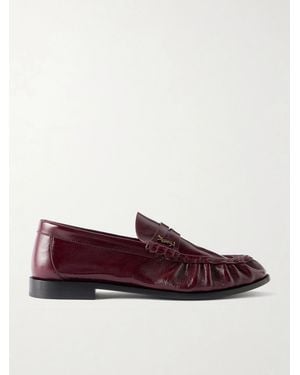 Saint Laurent Le Loafer Logo-Embellished Leather Penny Loafers - Red