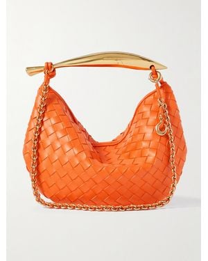 Bottega Veneta Sardine With Chain Kleine Schultertasche Aus Intrecciato-Leder - Orange