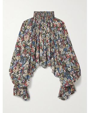 KHAITE Durer Printed Silk-Chiffon Blouse - White