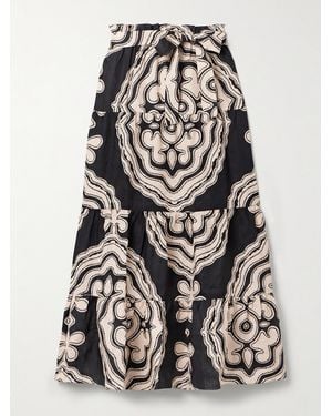 lemlem Sanaa Belted Printed Linen Maxi Skirt - White
