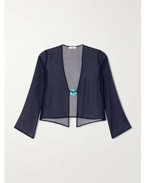 SARA CRISTINA Nerea Pearl-Embellished Silk-Chiffon Blouse - Blue
