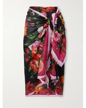 Dolce & Gabbana Pareo Aus Baumwoll-Voile Mit Blumenprint Und Fransen - Rot