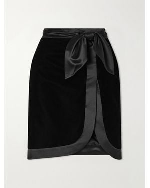 Saint Laurent Satin-Trimmed Velvet Midi Skirt - Black